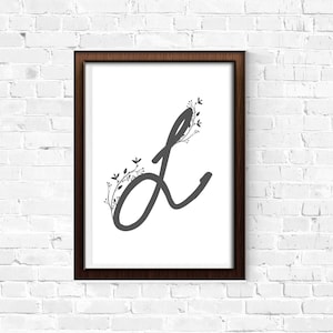 Inicial Cinza Vine L | Carta para impressão | Arte de parede para impressão | Letra L | Decoração de casa | Tipografia | Arte Digital | Download instantâneo