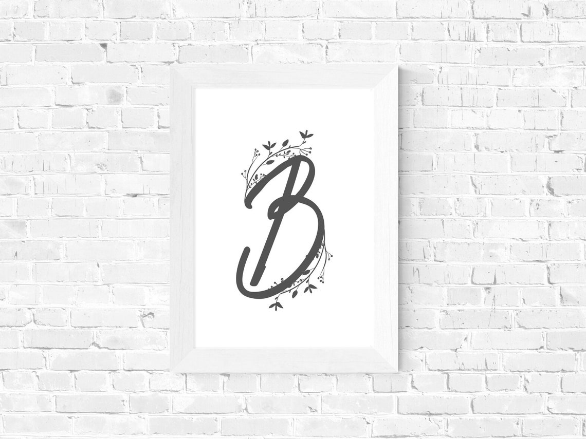 Gray Vine B Initial Printable Letter Printable Wall Art Etsy