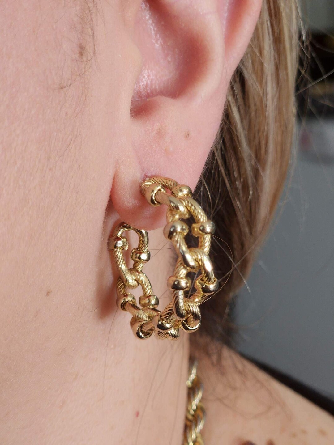 Vintage Gold Tone Twisted Costume Hoop Earrings Etsy