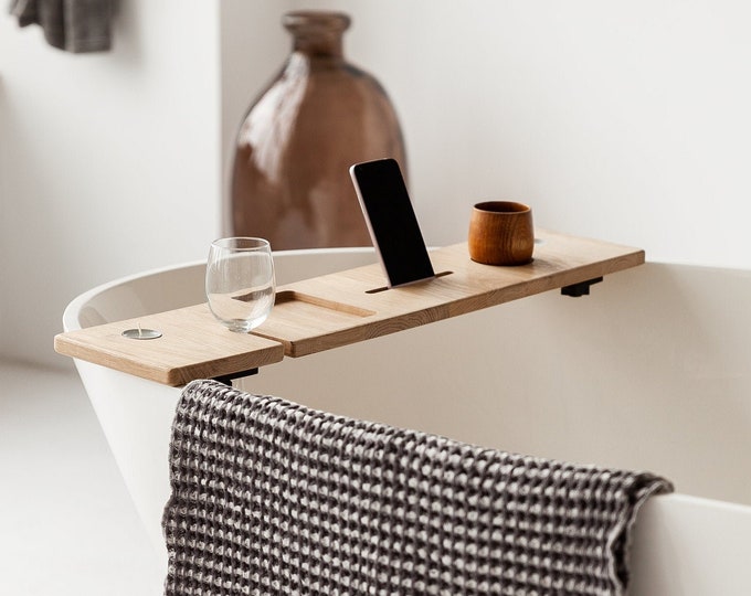 Plateau de chariot de bain, spa à la maison, plateau de baignoire avec le support de verre de vin, cadeau d’anniversaire, cadeaux de soin pour des femmes, caddy de baignoire, plateau de bain pour la baignoire