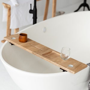 Handmade Bathtub Caddy, Bath Organizer, Natural Wood Bathtub Tray, Bathroom Caddy, Tablet Holder, Wine Glass Holder & Soap Dish