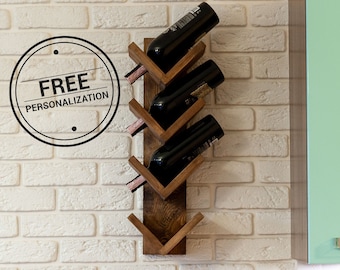 Rustic Wine Rack, Spice Rack, Wall Mounted Wine Bottle Holder Wine, Bottle Holder, Wine Rack, Wine Gift, Wine Decor, Wine Caddy Personalized