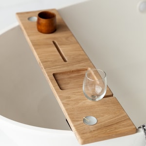 Barnhouse Bath Board, Bath Board Solid Wood,  Wooden Bath Caddy, Tray With Wine & Tablet Holder, Bathroom Shelf, Bath Shelf Personalised