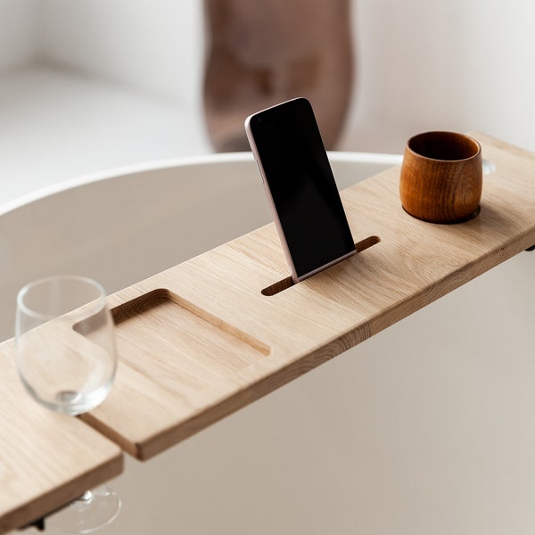 Bath Tray, Iphone & Tablet Stand, Wine Stand, Beer Holder, Solid Wood Oak Or Ash, Drinks Holder, Birthday Gift,  Female Gift