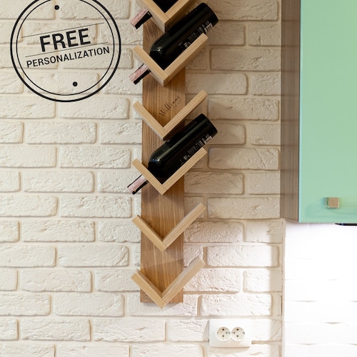 Wood Wine Rack Wall Mounted Shelf & Hanging Bar Shelf Etsy