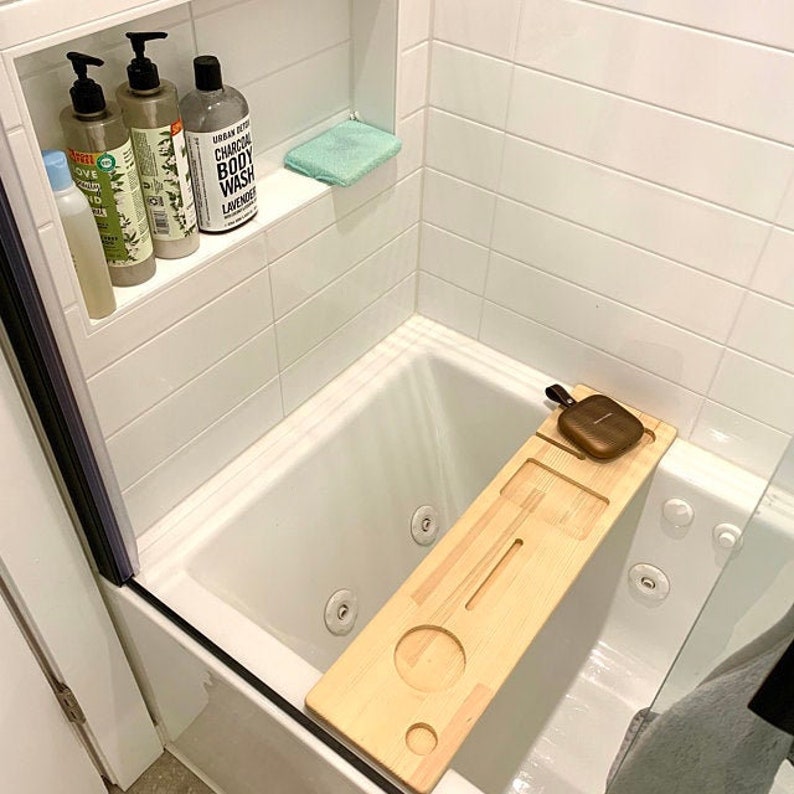 Wooden Bath Caddy, Tray With Wine & Tablet Holder, Bath Tray for Tub, Book, Soap Dish, Nurse, Front Line Worker, bathtub tray bathroom decor image 10