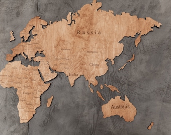 Mapa de viaje del mundo, mapa del mundo de madera, mapa de madera, decoración del arte de la pared, pasador de empuje del mapa del mundo, mapa del mundo de madera 3d, arte rústico de la pared, arte de la pared diy