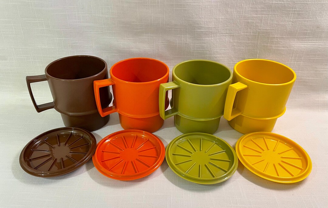 Tupperware Stackable Coffee Mugs Cups Vintage Set of 4-orange/brown ...
