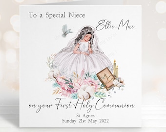 First Holy Communion Card for Girls | Personalised Holy Communion Card For Daughter, Granddaughter, Goddaughter
