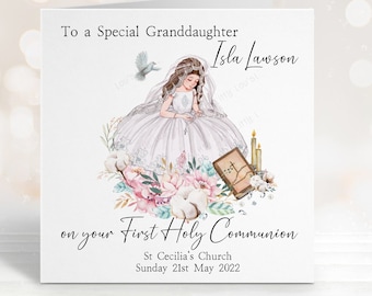 Personalised First Holy Communion Card for Granddaughter, Goddaughter, Daughter