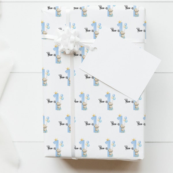 Teddy Bear Birthday Wrapping Paper | Personalised A3 Birthday Gift Wrap for 1st Birthday Small Presents