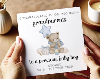 Personalised New Grandparents Card : New Grandson Congratulations Gift for Grandparent