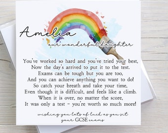 Personalised Good Luck in Your Exams Card - Poem Card for Daughter, Son Daughter, Granddaughter, Grandson - Good Luck in GCSE, A Levels Card