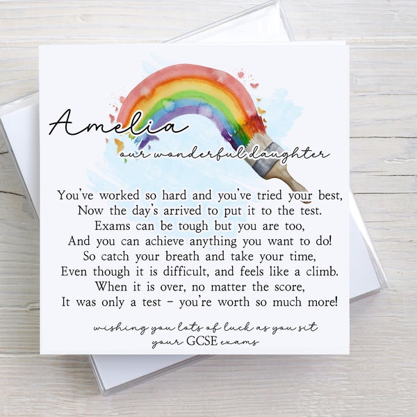 Personalised Good Luck in Your Exams Card - Poem Card for Daughter, Son Daughter, Granddaughter, Grandson - Good Luck in GCSE, A Levels Card