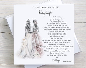 Personalised Sister Wedding Card - To My Sister on Your Wedding Day - Sister Wedding Gift - Bride to Be Gift