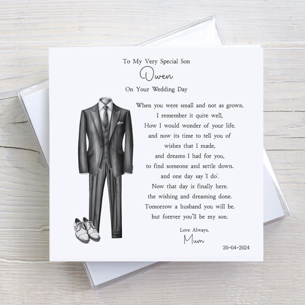 Personalised Son Wedding Card - To My/Our Son on Your Wedding Day - Son Wedding Gift