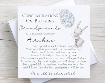 Personalised New Grandparents Card - Personalised New Grandson Card -Congratulations on Becoming Grandparent Card