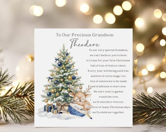 Personalised Baby Boy's First Christmas Card, for Son, Grandson, Nephew, Gold Reindeer 2026