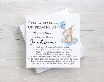 Personalised New Auntie Card - Personalised New Nephew Card -Congratulations on Becoming Auntie Card