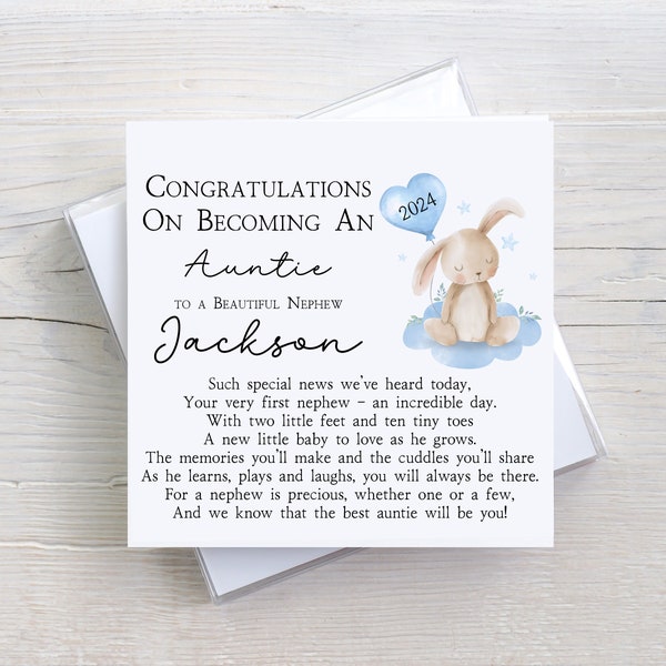 Personalised New Auntie Card - Personalised New Nephew Card -Congratulations on Becoming Auntie Card