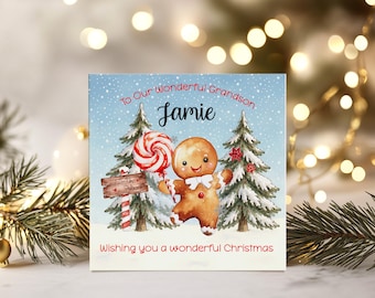 Personalised Christmas Card for Boys with Gingerbread man for Son, Grandson, Godson, Nephew