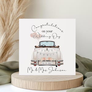 Tarjeta de boda personalizada, coche clásico de boda "Recién casados", regalo de boda