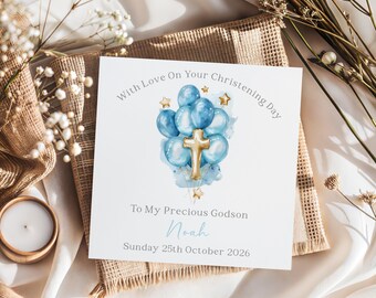 Christening Card for Boys, Personalised Baptism/Naming Day Card, Son, Grandson, Godson