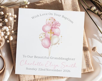 Christening Card for Girls, Personalised Baptism/Naming Day Card, Daughter, Granddaughter, Goddaughter