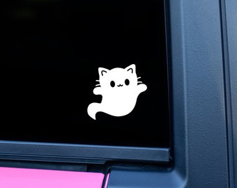 Cat Ghost Vinyl Decal v1, Halloween Vinyl Decal, Spooky Decal, Halloween Lover, Halloween Sticker, Ghost Cat Sticker, Spooky Car Accessories