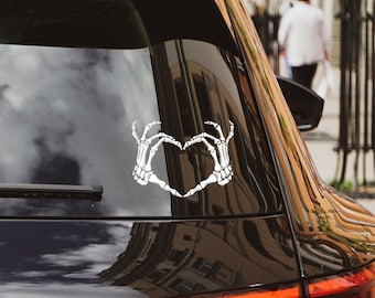 Vinilo adhesivo para coche con forma de corazón y mano de esqueleto, adhesivo gótico para coche, adhesivo espeluznante para coche, adhesivo moderno para coche, accesorios góticos para coche, accesorios alternativos