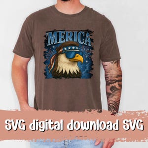 Merica Eagle 4th of July SVG PNG – Patriotic Eagle Clipart, Independence Day Sublimation, Retro USA Shirt Design, Digital Download