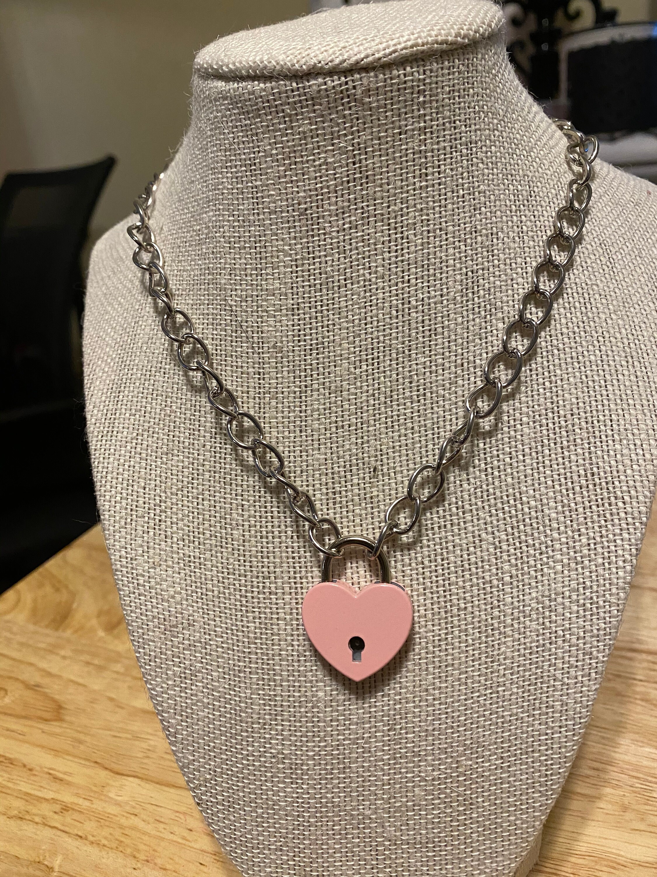 Pink Heart Lock Choker Heart Choker Choker Collier Alt Girl E Etsy