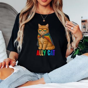 Pride Ally Cat T-Shirt, Fun Cat Apparel, LGBTQ+ Humor Shirt, Rainbow Cat Tee, Gift for Cat Lovers