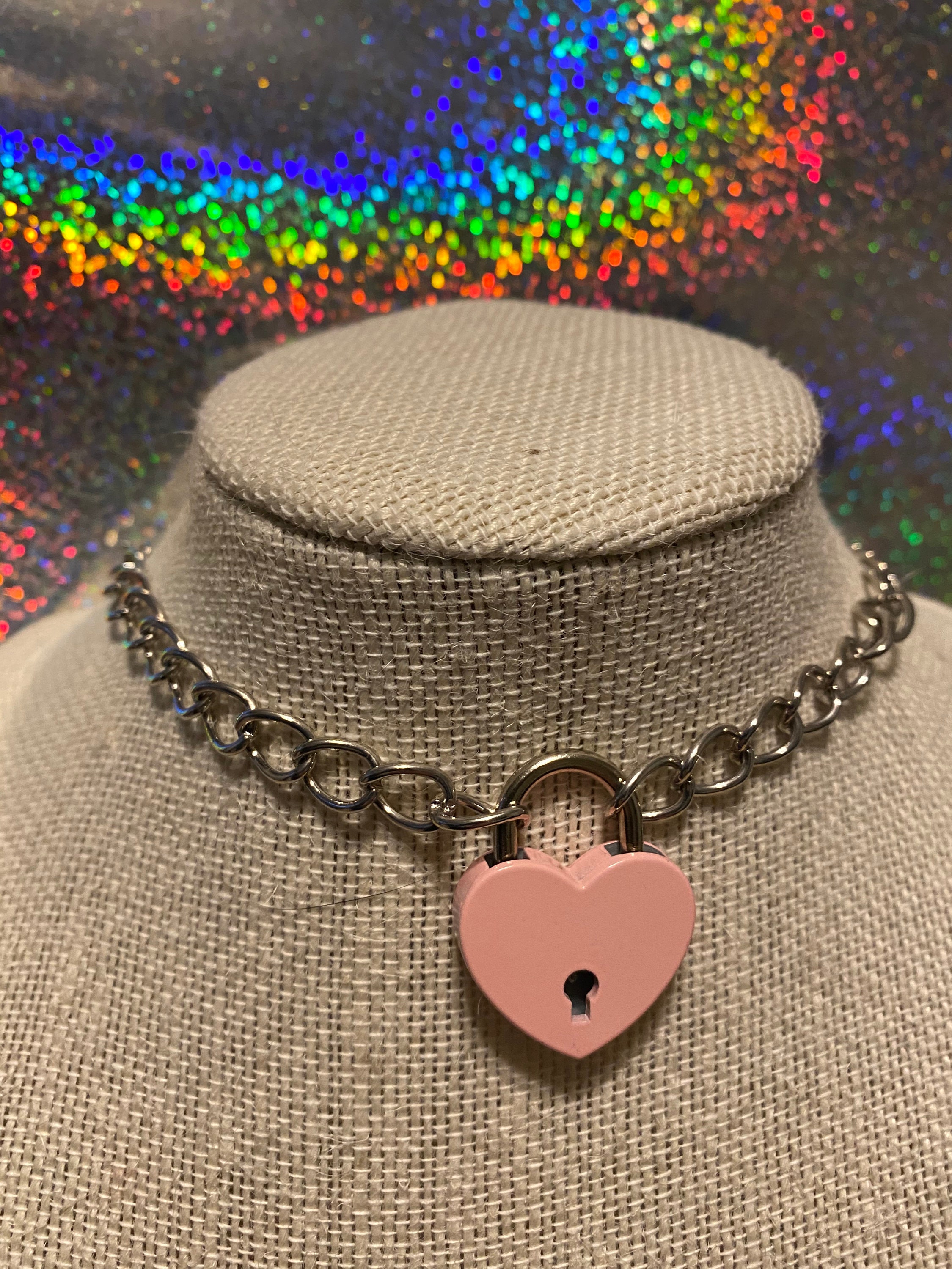 Pink Heart Lock Choker Heart Choker Choker Collier Alt Girl E Etsy