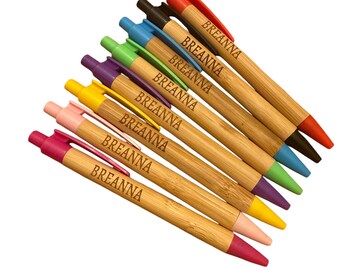 Personalized Laser Engraved Wooden Pens, Black ink.  Set of 8!