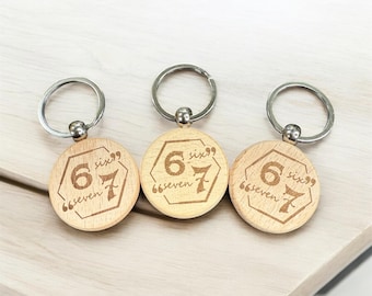 Six Seven Double sided Wooden Keychain, Round