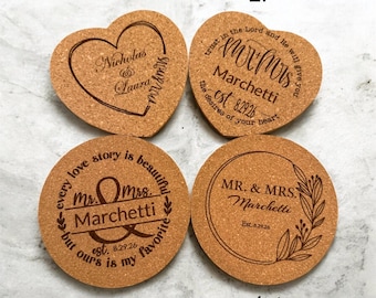 Personalized Wedding Cork Coasters ||  Choose from four options!  Toole bag included for each coaster!