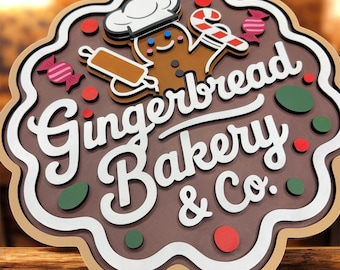 Hand Painted Gingerbread Christmas 3D Door Hanger Sign