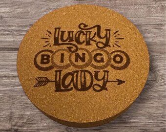 Lucky Bingo Lady Double Sided Cork Coasters