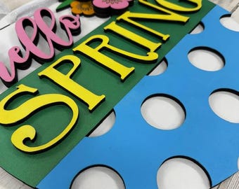 Hello Spring 3D Door Hanger painted with outdoor acrylic paint
