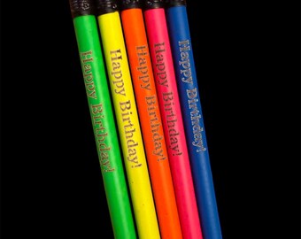 Neon personalized  Laser Engraved Pencils, Set of 5