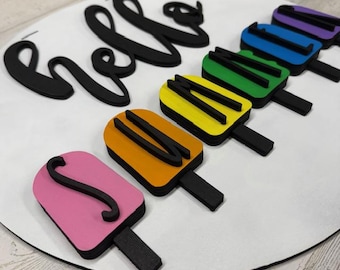 Hello Summer 3D Door Hanger painted with outdoor acrylic paint