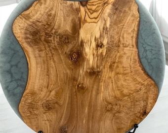 Handmade Round Olive Wood and Resin Charcuterie Board 12” diameter x 1/2” thick