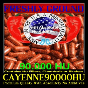 CAYENNE RED Pepper 90,000 HU Extra High Potency With Absolutely No Additives 100 Vegetable Capsule