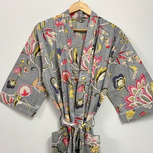 Cotton Grey Fruit printed kimono Robes, Soft & Comfortable Bath Robes, Nightdress, Bath Kimono,Wrap Dress,free size kimono,house coat Robe