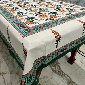 Yellow & Orange Floral Indian Hand Block print 100% Pure Cotton Tablecloth,Table Cover,Wedding Tablecloth,Table Linens, Party Tablecloths