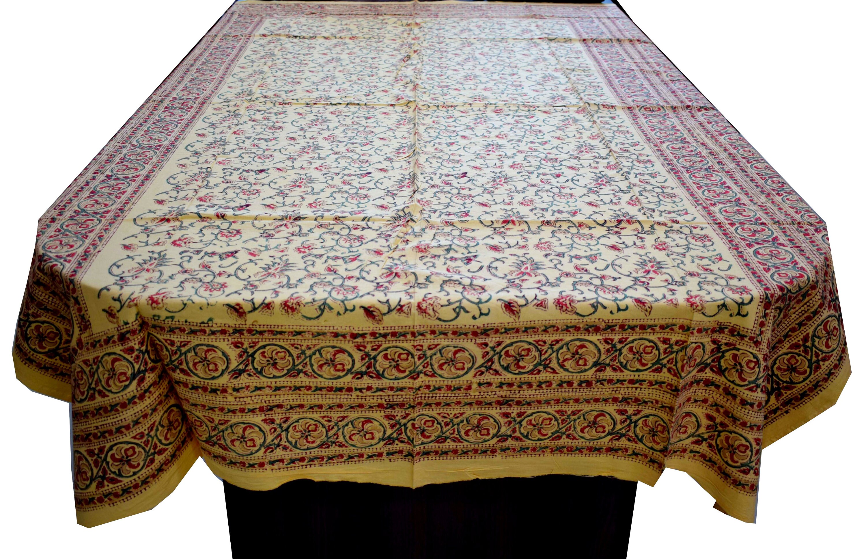 Floral Design Table Cover, Table Cloths, Dinning Table Cover, Block Prints Cotton Wall Hanging