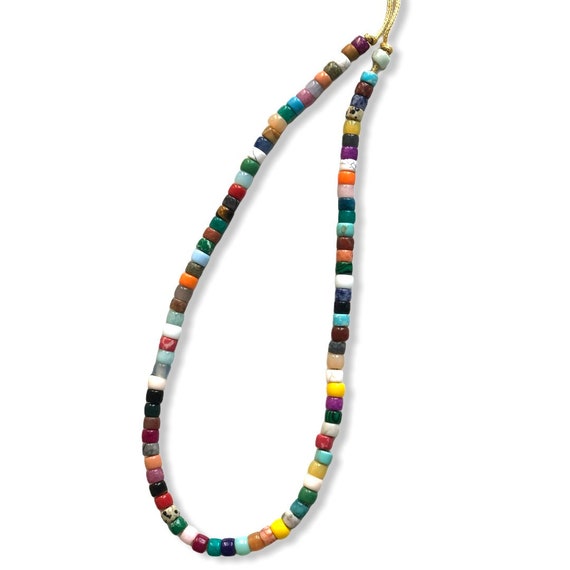Big Bead Necklace Gemstone Pony Bead Necklace Etsy