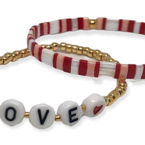 LOVE Tila Bead Bracelet, Flat Bead Bracelet, Stackable Bracelet, Chiclet Bracelet, Stretch Bracelet, Beaded Bracelet, rose, rouge, or