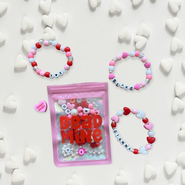 Valentine’s Day Bracelet Making Kit, Valentines class gifts, DIY Valentines activity, Kids Valentines Day Bracelet, Valentine Bead Kit